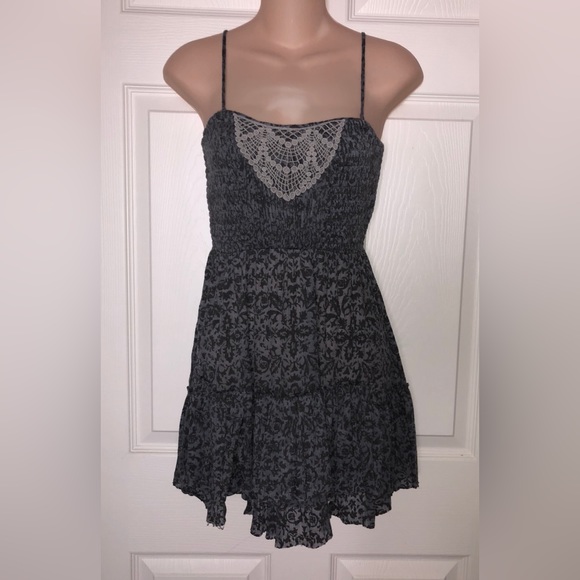 Free People Mini Dress Gray Lace Floral Small - Picture 2 of 8